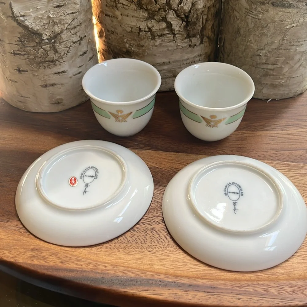 Vintage MCM LaGardo Tackett Schmid Japan Porcelain Espresso 2 Cups & 2 Saucers